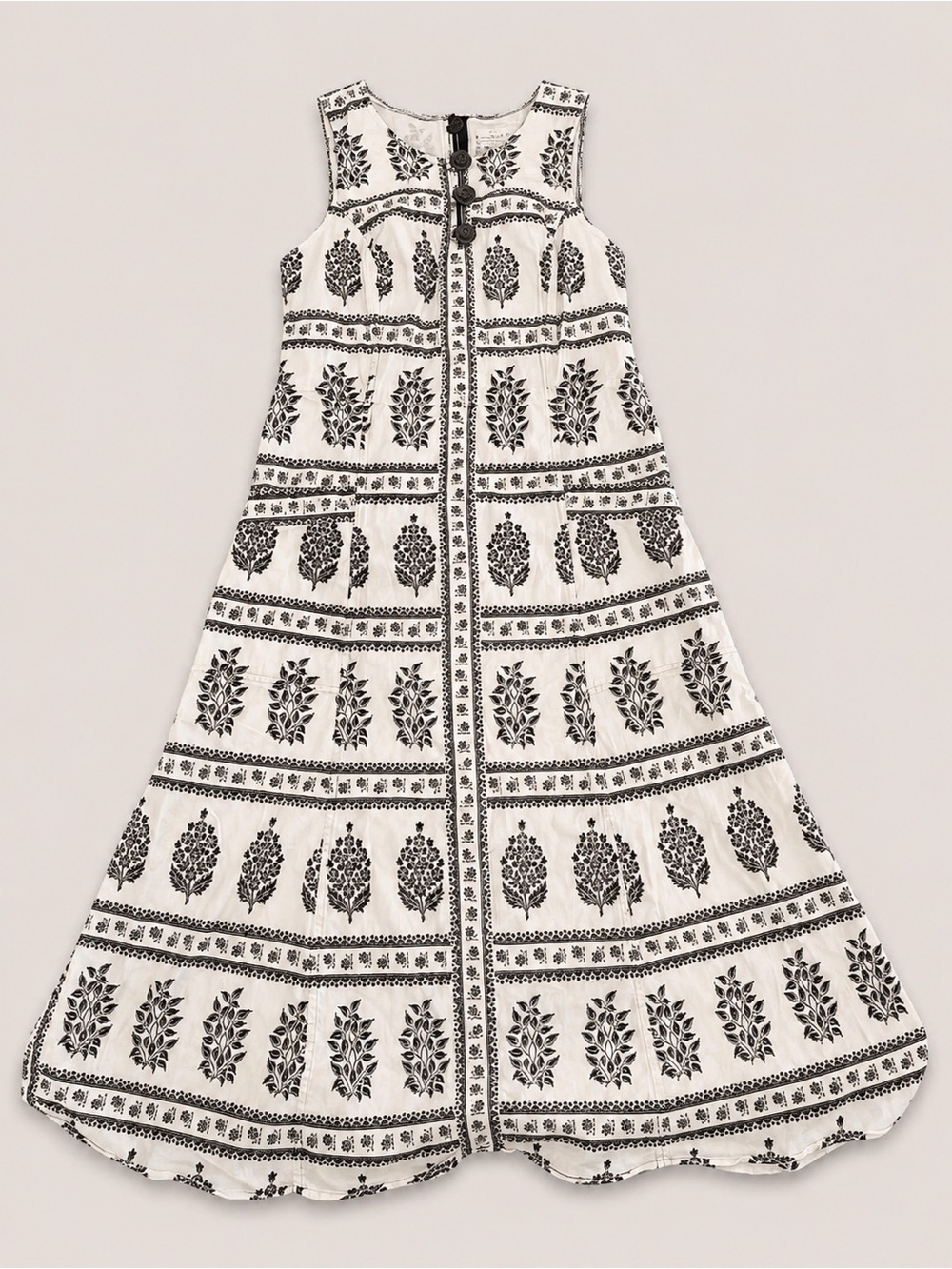 Anthropologie White Midi Dress with a Sophisticated Black Floral Block Print - Picture 3 of 11